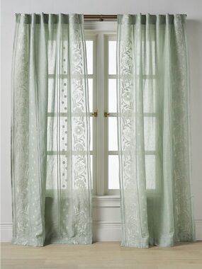 Anthropologie Manette Sheer Embroidered Cotton Linen Curtain 1 Panel NWOT